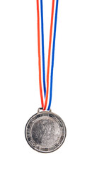 Silver award medal isolated on white background.