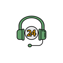 24 hours work headphones. Signs and symbols can be used for web, logo, mobile app, UI, UX