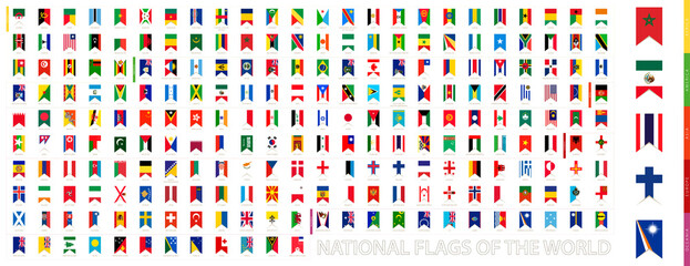 Vertical flag collection of the World sorted by continent. - obrazy, fototapety, plakaty