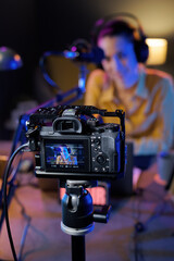 Youtuber recording her video in the studio
