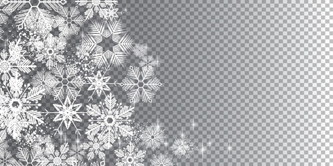 White winter snowflakes on a transparent background - Merry Christmas and winter snow design element template