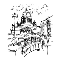 Hand drawn St. Isaac's Cathedral, Saint-petersburg, Russia. Vector illustration. Sketch.