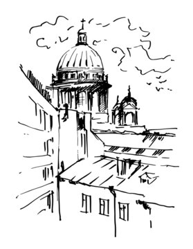 Hand drawn St. Isaac's Cathedral, Saint-petersburg, Russia. Vector illustration. Sketch.