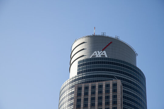 WARSAW/POLAND - FEBRUARY 2, 2020: View on the Axa, building, insurance company headquarters