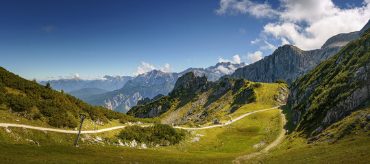 Fototapeta na wymiar Panorama of a mountain landscape in sunny weather 