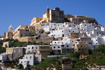 Naklejka premium View of Ano Syros town in Syros island, Greece.