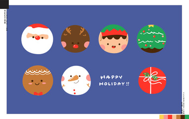 Set of round Christmas Holiday vector icons.  