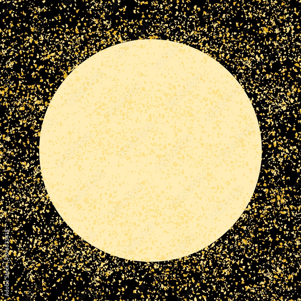 Poster golden splash or glittering spangles round vector frame with empty center for text. gold glittering 