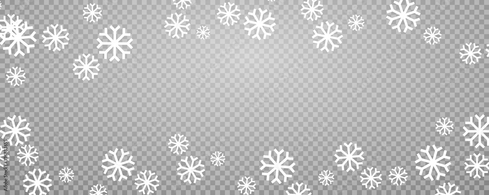 Wall mural snowflake border vector christmas background. snow frame isolated on transparent.