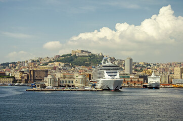 Big passenger ship in the port of naples, Italy