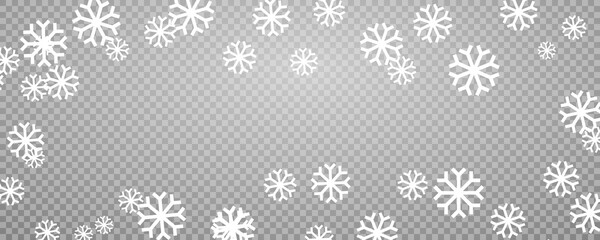 Snowflake border vector Christmas background. Snow frame isolated on transparent. 