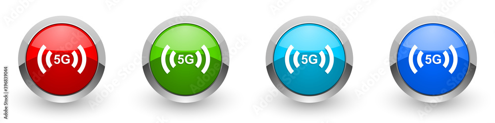 Aufkleber 5g internet wireless communication, network silver metallic glossy icons, set of modern design butto
