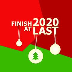 christmas green red background finish 2020 at last with tree toys - 396840408