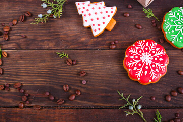 gingerbread cookies christmas sweet pastries dessert festive home baked cake treat holiday new year gift top view copy space food background rustic