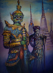 Art painting Oil color Giant Grand palace Thailand