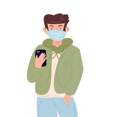 Handsome young man in medical face mask to protect others from virus spread. Season virus and quarantine. Vector illustration in modern flat style