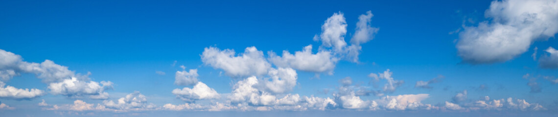 Naklejka na ściany i meble Blue sky with clouds, wide cloudscape background panorama