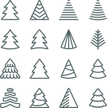 Christmas tree icon illustration vector set. Contains such icons as Xmas,  celebration, Coniferous forest, Spruce winter tree, Fir, and more. Expanded Stroke