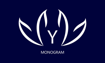 Elegant minimalist logo with the letter Y in white on a dark background. Exquisite business sign, monogram identical to restaurant, boutique, hotel, jewelry.
