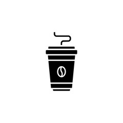 Coffee cup icon with coffee beans. Disposable coffee cup icon. Paper cup symbol. Vector illustration