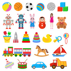 illustration childrens set of toys on white background