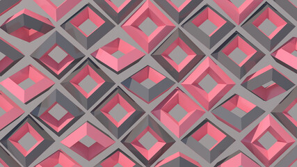 Pink and gray squares rotating. Abstract illustration, 3d render.