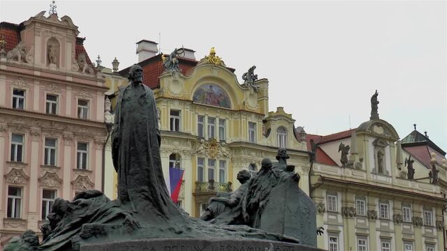 Jan Hus monument in Prague.
Monument to Jan Hus in the Old Town Square of Prague, Czech Republic.