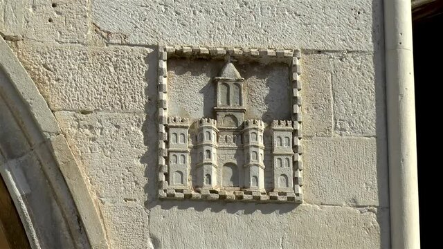 Architectural details in ancient Split, Croatia, city coat of arms, Old Town Hall.