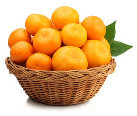 Fresh tangerines in a basket isolated on white