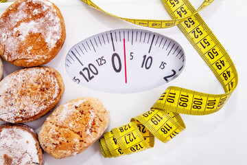 scale with tape measure and pastels or powders