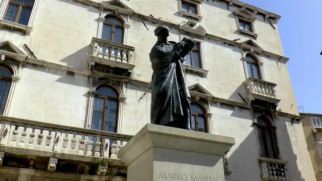 Statue of poet Marko Marulic in Fruit Square, Split, Croatia.