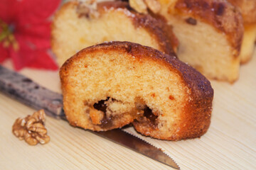 Christmas cake panettone and Christmas decorations.