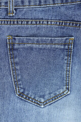 Close up of a pocket of blue jeans.