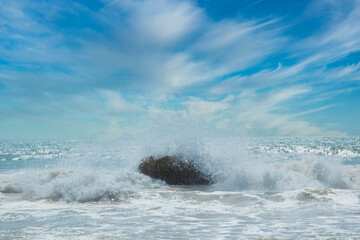 .storm on the ocean very beautiful waves at sunset