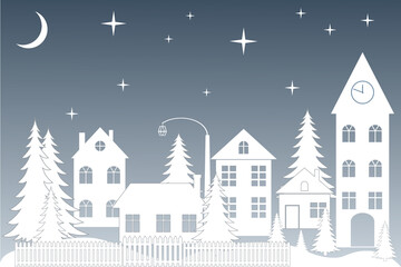Winter new year christmas town, vector illustration