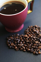 coffee beans heart and cup of coffee