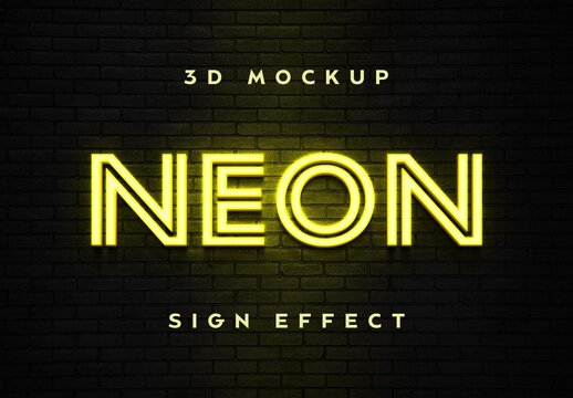 Yellow Neon Sign Text Effect Mockup