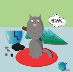  illustration of mischievous grey cat