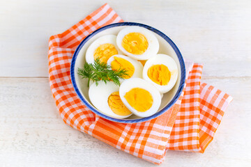 Boiled sliced egg, food photo