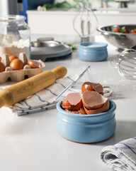 Eggs and oil. Eggs, egg shells, egg preparation, baking.