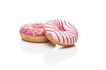 Delicious donuts and  on a white background
