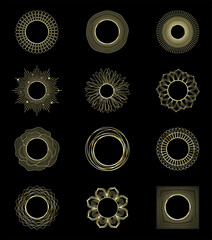 Gold collection of geometrical frames,luxury templates, decorative patterns.Art Deco style ornamental photo and art frames, creative design elements, vector illustration.