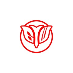 initial letter G W bow and arrow, modern minimalist design with circle decoration.