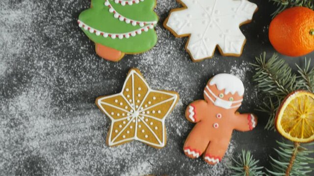 Decorated Gingerbread Star and Christmas Tree Cookies for Holiday Baking