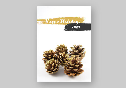 Christmas Card Layout with Golden Pine Cones