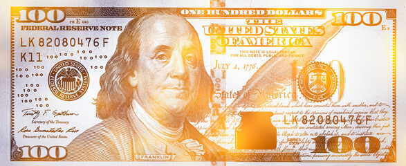 golden textured 100 US dollar banknote