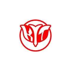 initial letter K T bow and arrow, modern minimalist design with circle decoration.