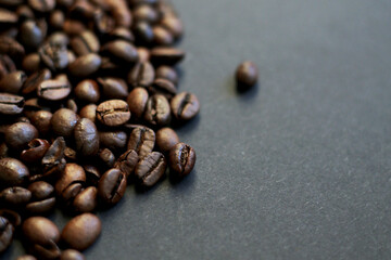 roasted coffee beans on black background