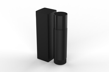 Multifunctional Empty Lip Balm Container Tubes with Twist Bottom and Top Cap and paper box. 3d render illustration.