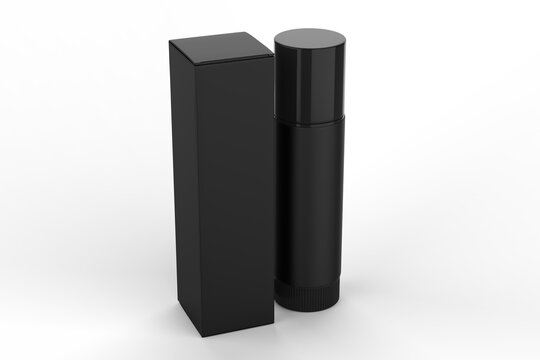 Multifunctional Empty Lip Balm Container Tubes with Twist Bottom and Top Cap and paper box. 3d render illustration.